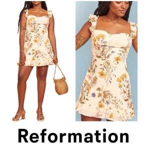 Reformation Cream Floral Mini Dress
